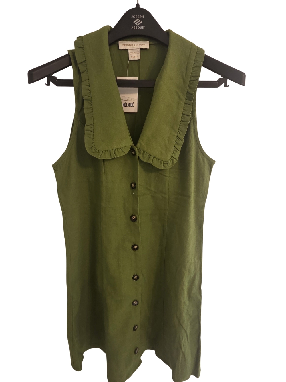 Monteau Olive Green Sleeveless Button-Front Camisole with Ruffle Collar